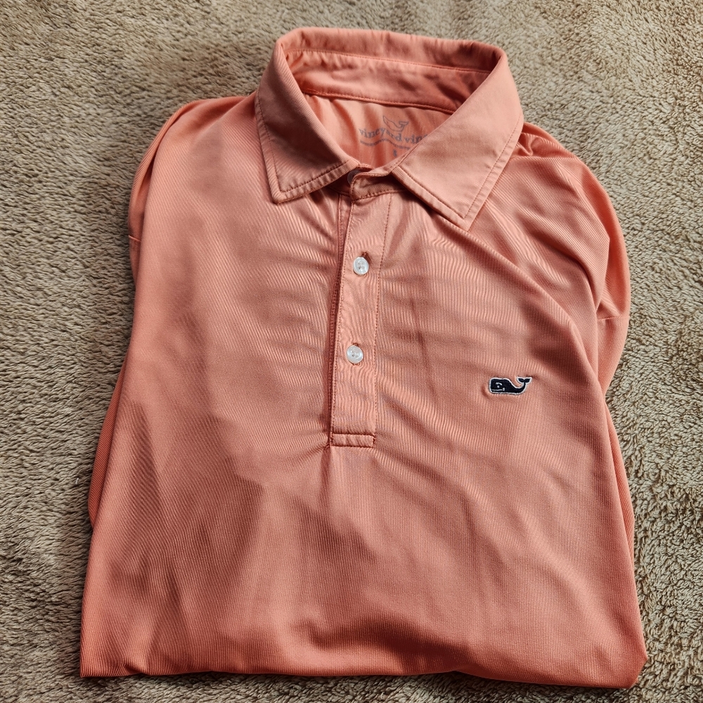 Vineyard Vines Orange Performance Polo with Blue Logo Size Small.